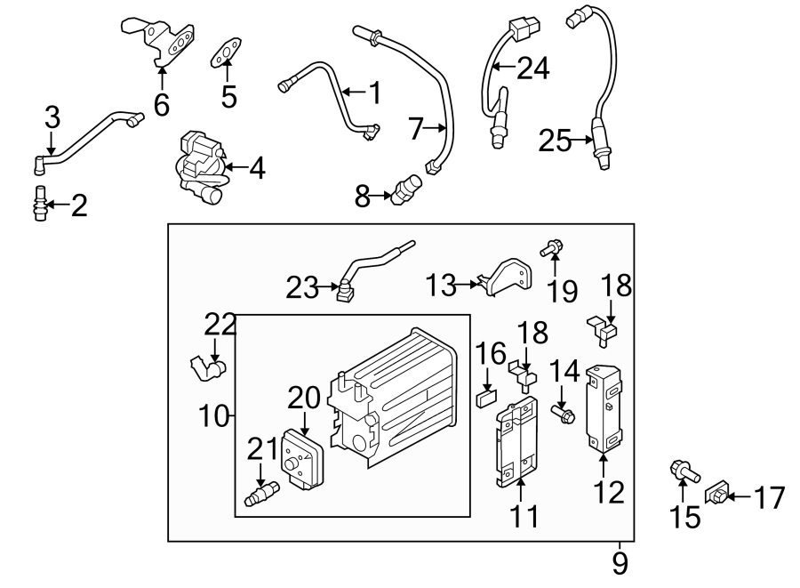 Diagram Emission system. Emission components. for your 2014 Ford F-150 6.2L V8 A/T RWD FX2 Extended Cab Pickup Fleetside 