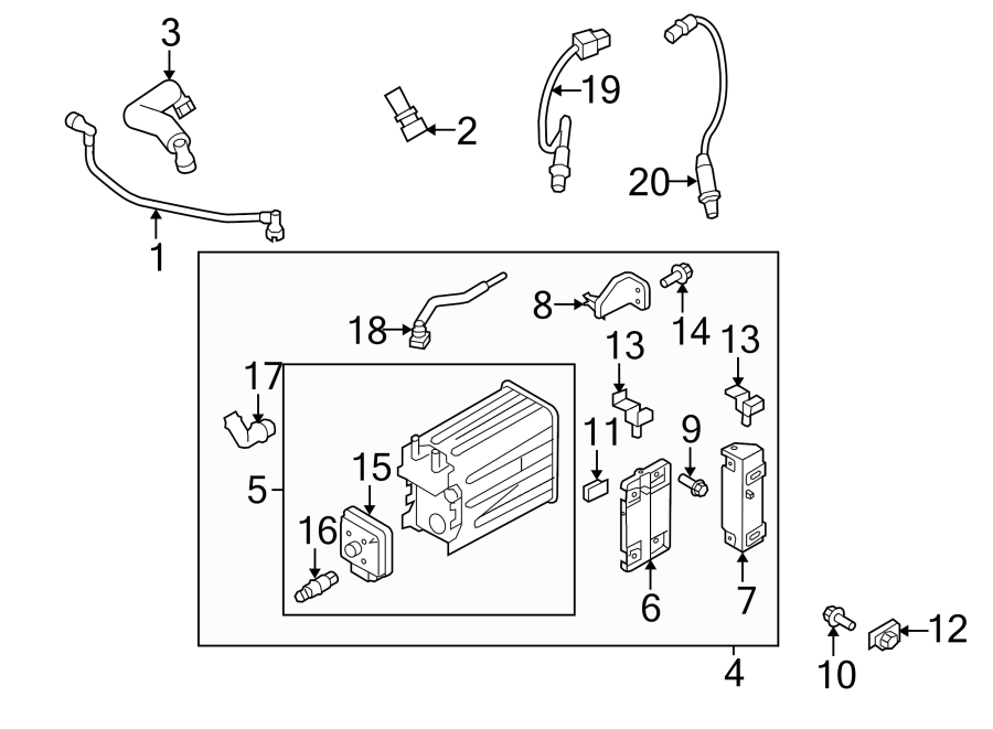 Diagram Emission system. Emission components. for your 2012 Ford F-150 3.5L EcoBoost V6 A/T 4WD XLT Crew Cab Pickup Fleetside 