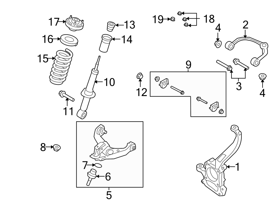 Diagram Front suspension. Suspension components. for your 2007 Ford F-150 4.2L Triton V6 M/T 4WD XL Standard Cab Pickup Fleetside 