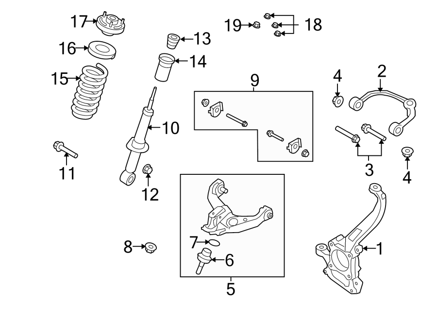 Diagram FRONT SUSPENSION. SUSPENSION COMPONENTS. for your 2009 Ford F-150 4.6L V8 A/T 4WD XLT Standard Cab Pickup Fleetside 