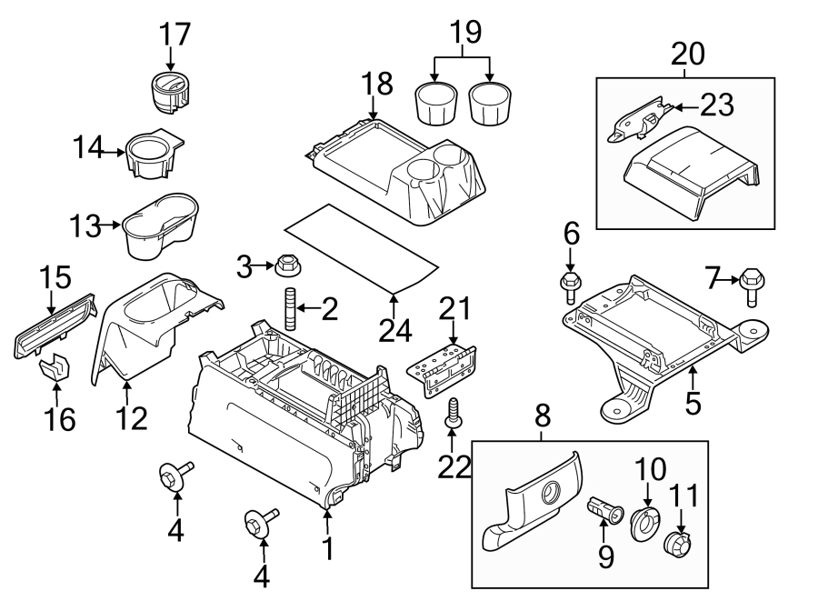 Diagram Front console. for your 2014 Ford F-150 5.0L V8 FLEX A/T RWD XLT Extended Cab Pickup Fleetside 