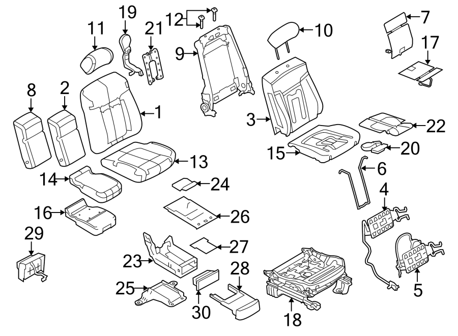 Diagram SEATS & TRACKS. FRONT SEAT COMPONENTS. for your 2010 Ford F-150 4.6L V8 A/T RWD XL Standard Cab Pickup Fleetside 