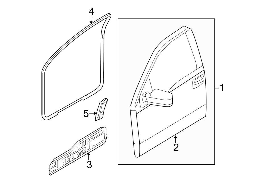 Diagram Front door. Door & components. for your 2014 Ford F-150 3.5L EcoBoost V6 A/T 4WD XLT Crew Cab Pickup Fleetside 