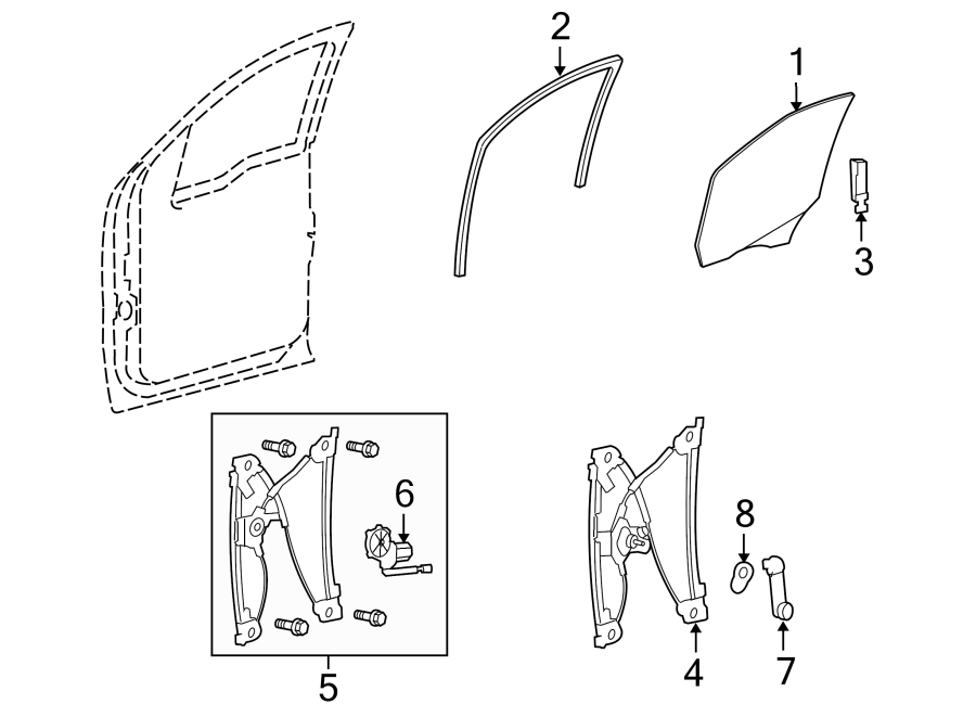 Diagram Front door. Glass & hardware. for your 2009 Ford F-150 4.6L Triton V8 A/T 4WD XLT Crew Cab Pickup Fleetside 