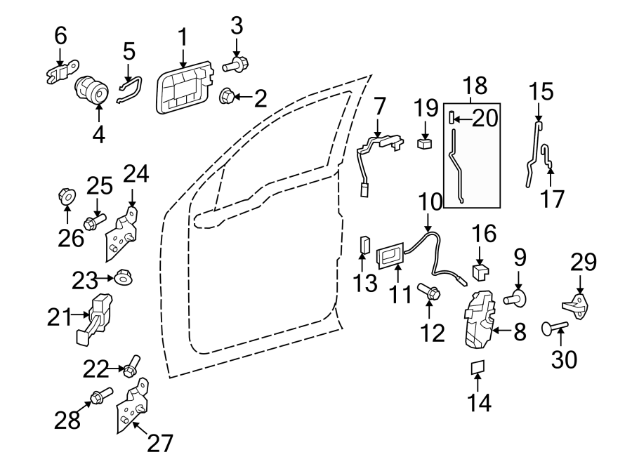 Diagram FRONT DOOR. LOCK & HARDWARE. for your Ford