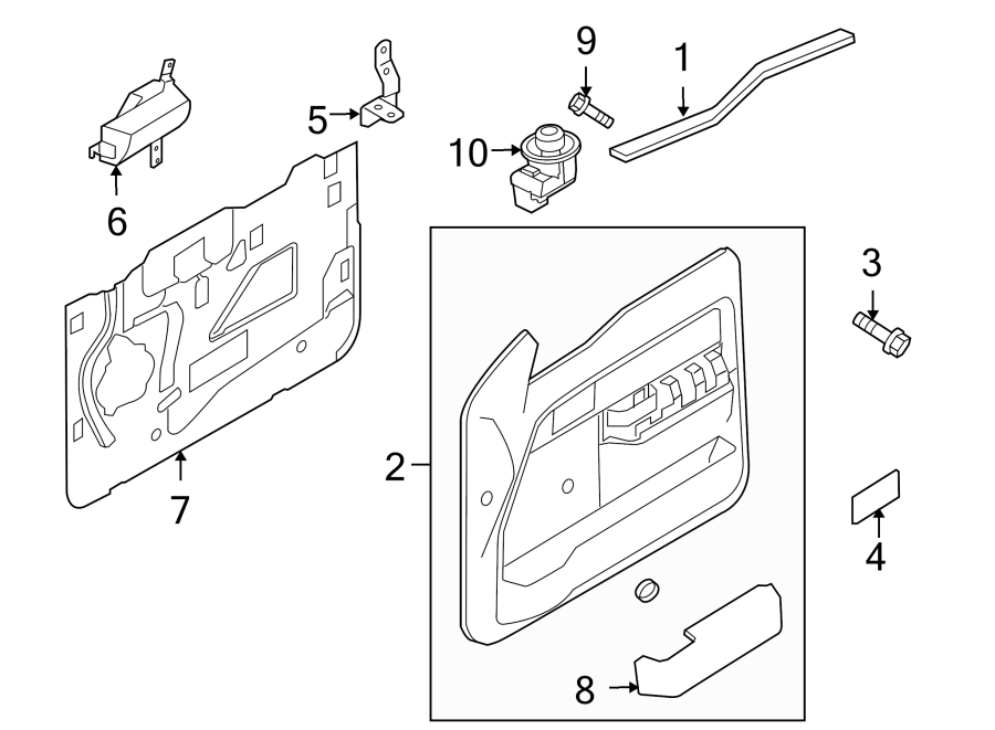 Diagram FRONT DOOR. INTERIOR TRIM. for your 2010 Ford F-150 5.4L Triton V8 FLEX A/T RWD King Ranch Crew Cab Pickup Fleetside 