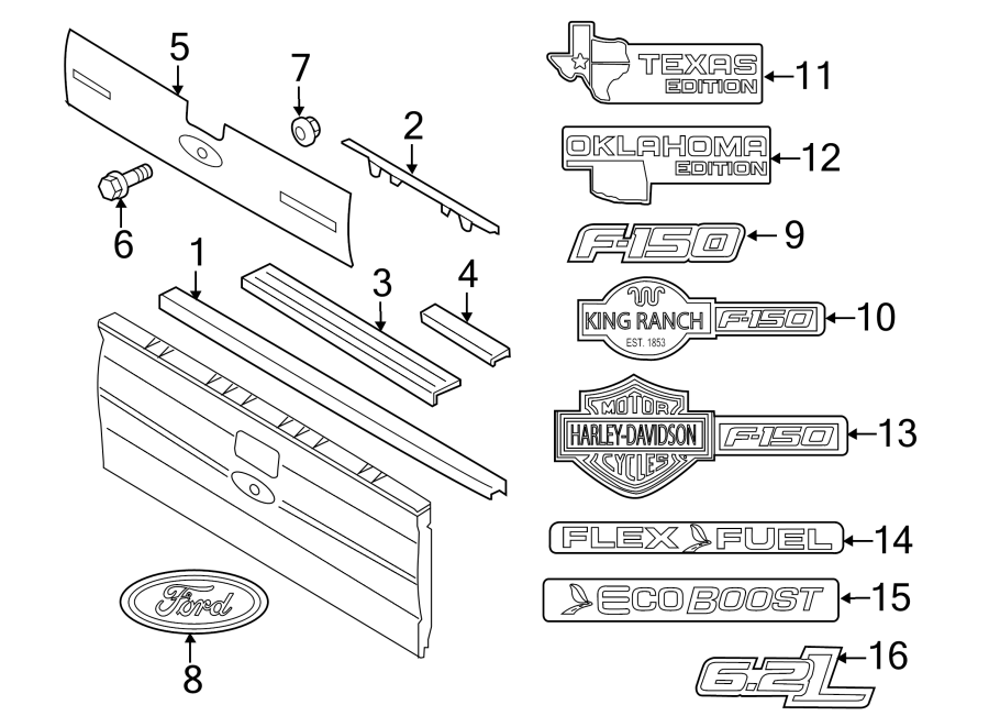 Diagram PICK UP BOX. EXTERIOR TRIM. for your 2014 Ford F-150 5.0L V8 FLEX A/T 4WD Platinum Crew Cab Pickup Fleetside 