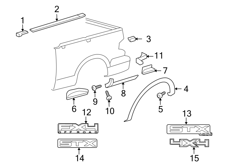 Diagram PICK UP BOX. EXTERIOR TRIM. for your Ford