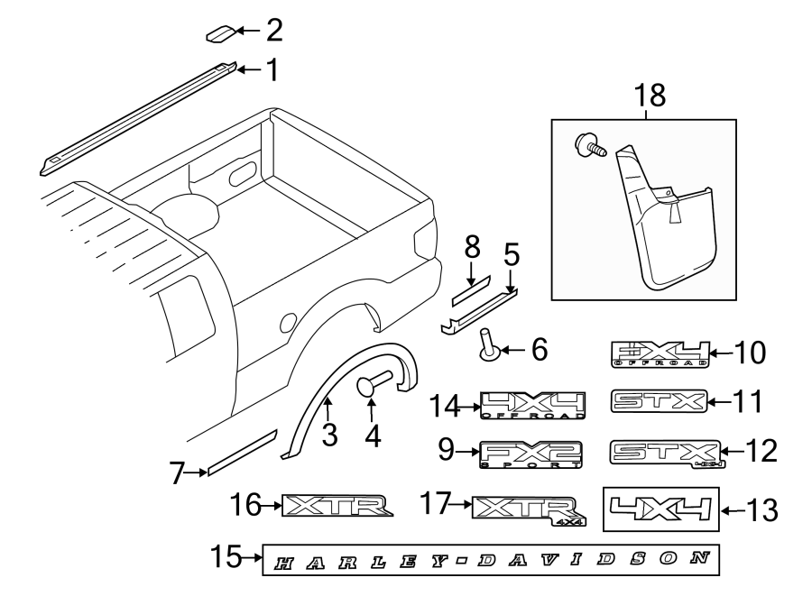 Diagram Pick up box. Exterior trim. for your Ford