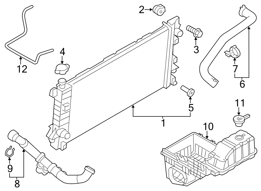 Diagram RADIATOR & COMPONENTS. for your Ford