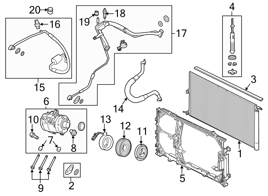 Diagram AIR CONDITIONER & HEATER. COMPRESSOR & LINES. CONDENSER. for your 2002 Ford Ranger   