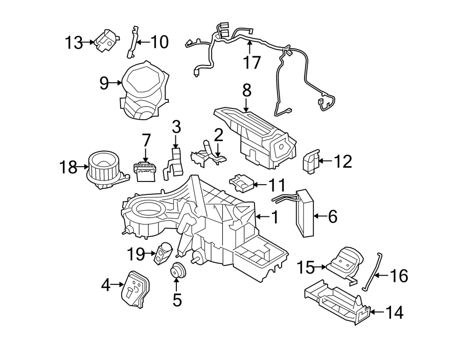 Diagram AIR CONDITIONER & HEATER. EVAPORATOR & HEATER COMPONENTS. for your 2000 Ford F-150   