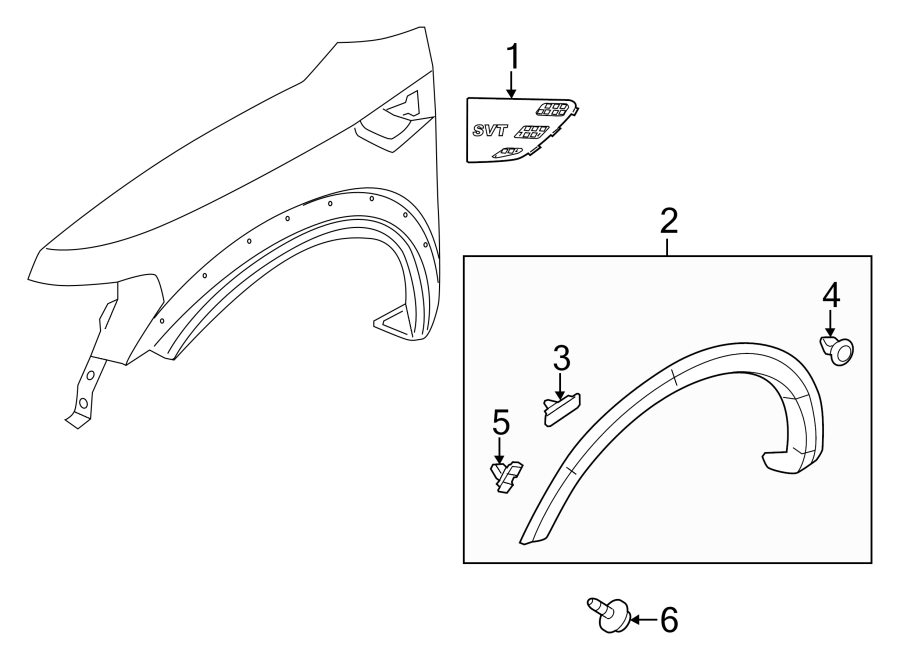 Diagram FENDER. EXTERIOR TRIM. for your Ford