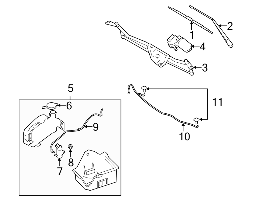 Diagram WINDSHIELD. WIPER & WASHER COMPONENTS. for your Ford