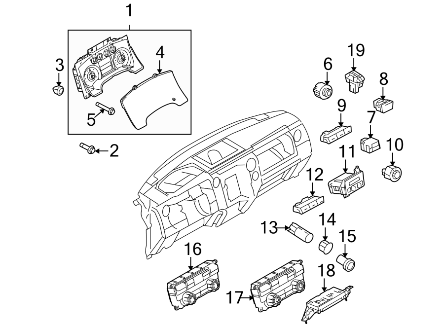 Instrument panel. Cluster & switches. Diagram