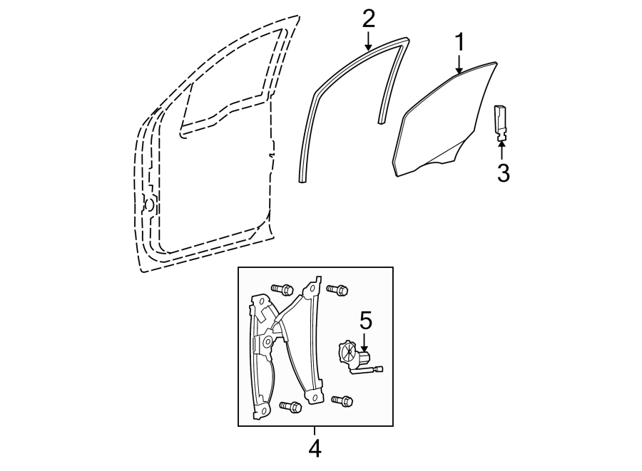 FRONT DOOR. GLASS & HARDWARE. Diagram