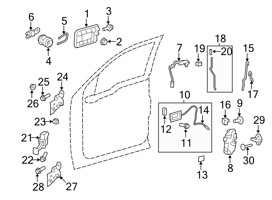 Diagram FRONT DOOR. LOCK & HARDWARE. for your Ford