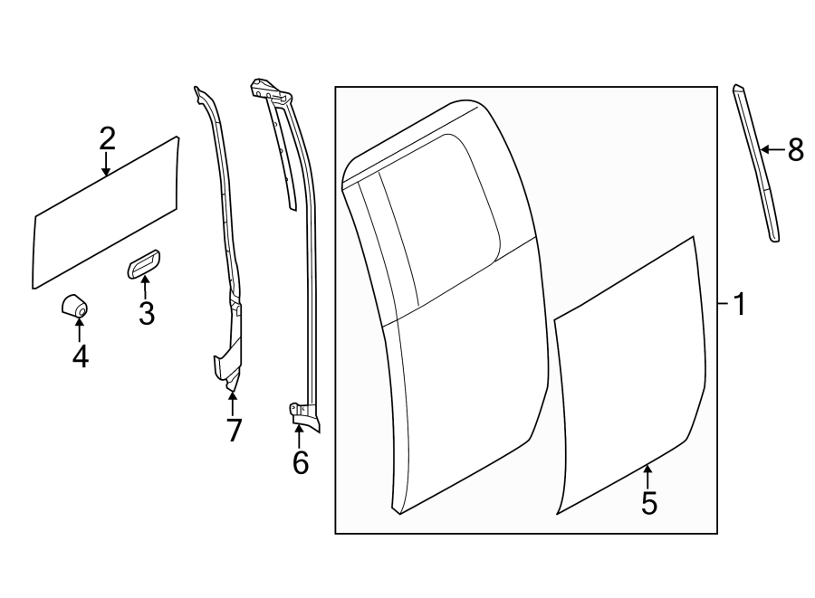 Diagram REAR DOOR. DOOR & COMPONENTS. for your 2019 Ford F-250 Super Duty 6.7L Power-Stroke V8 DIESEL A/T RWD King Ranch Crew Cab Pickup Fleetside 