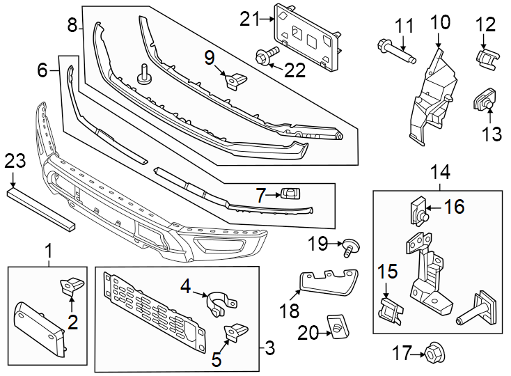 Diagram Front bumper. Exterior trim. for your 2021 Ford F-150   