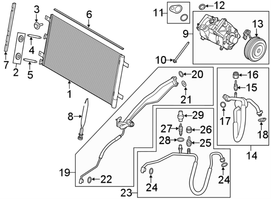 Diagram Air conditioner & heater. Compressor & lines. Condenser. for your 2018 Ford Focus   