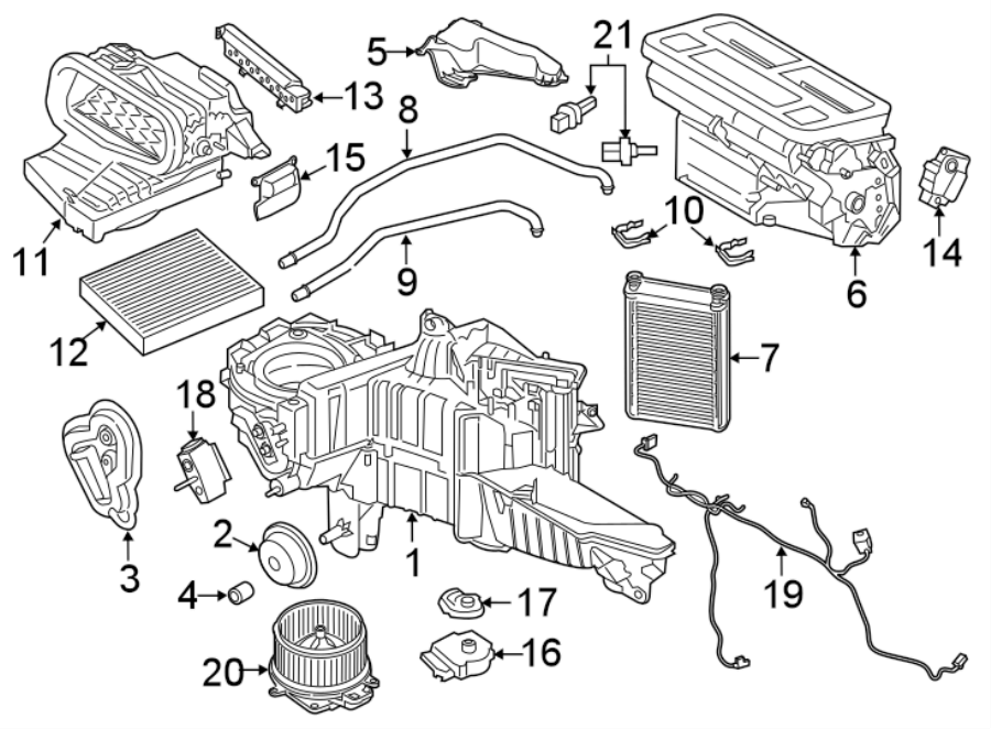 Diagram AIR CONDITIONER & HEATER. EVAPORATOR & HEATER COMPONENTS. for your 1989 Ford F-150   