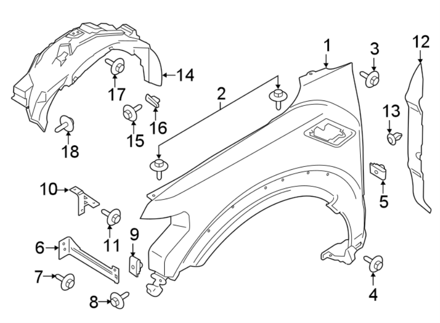 Diagram FENDER & COMPONENTS. for your 2015 Ford F-150 3.5L Duratec V6 FLEX A/T 4WD XLT Standard Cab Pickup Fleetside 