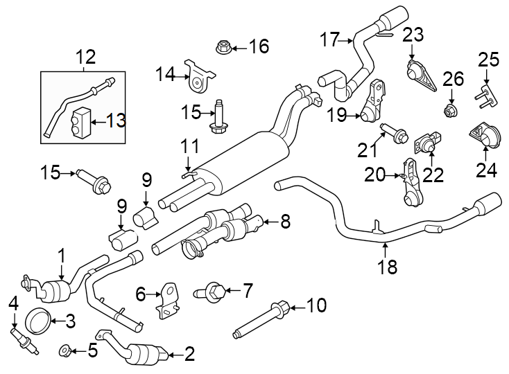 Diagram Exhaust system. Exhaust components. for your 2018 Lincoln MKZ   