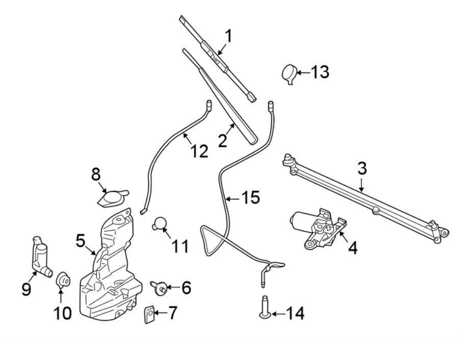 Diagram WINDSHIELD. WIPER & WASHER COMPONENTS. for your Ford