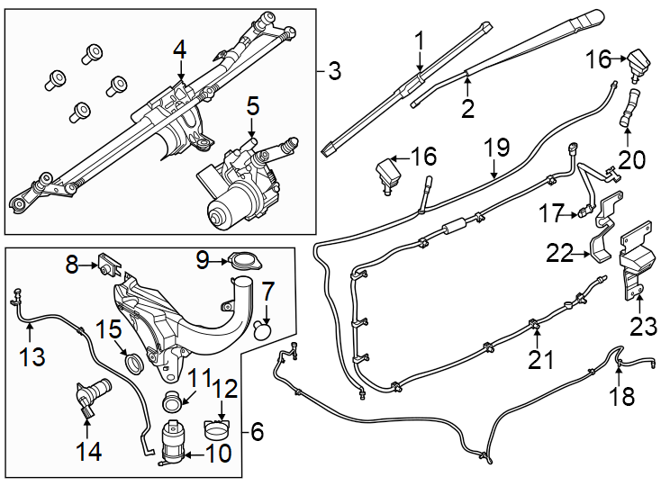 Diagram Windshield. Wiper & washer components. for your Ford