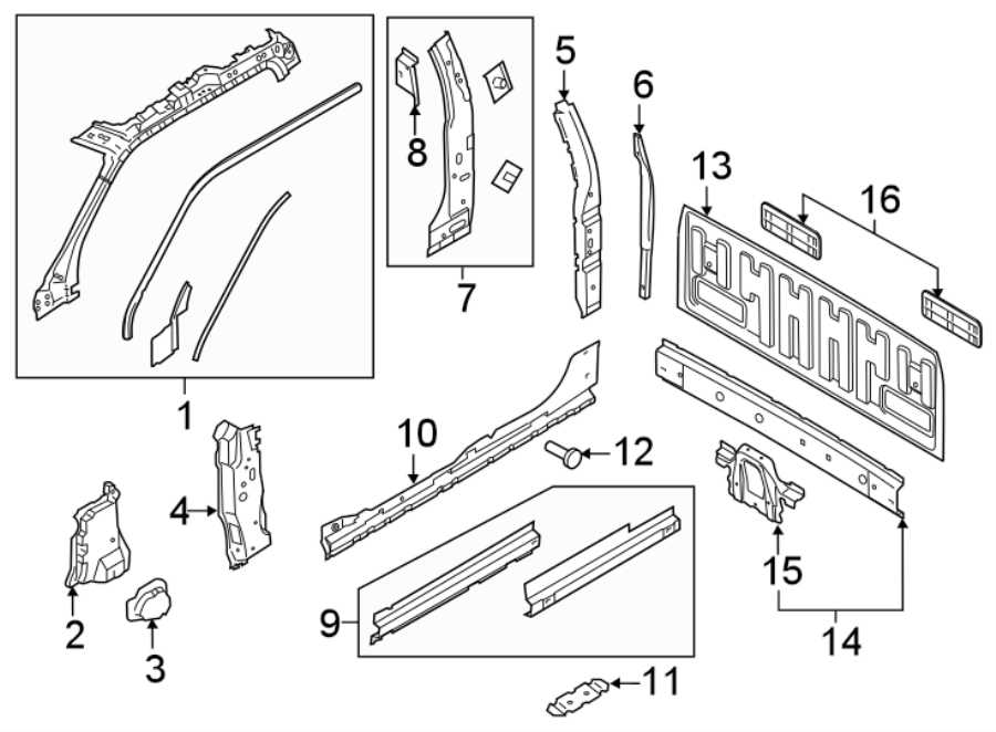 Diagram Back panel. Hinge pillar. for your Ford F-150  