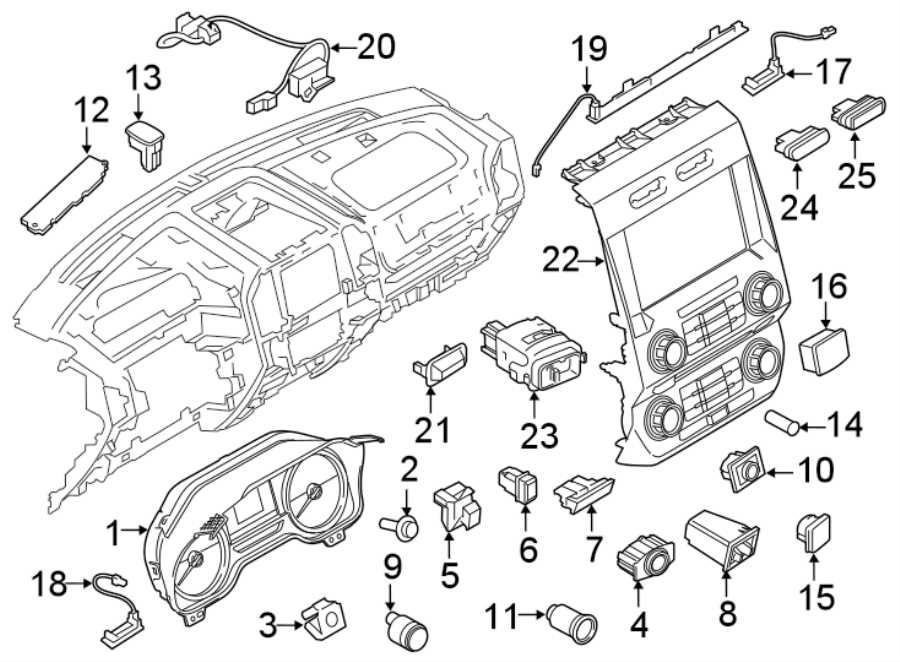 Diagram INSTRUMENT PANEL. CLUSTER & SWITCHES. for your 2009 Ford F-150 4.6L V8 A/T RWD XLT Crew Cab Pickup Fleetside 