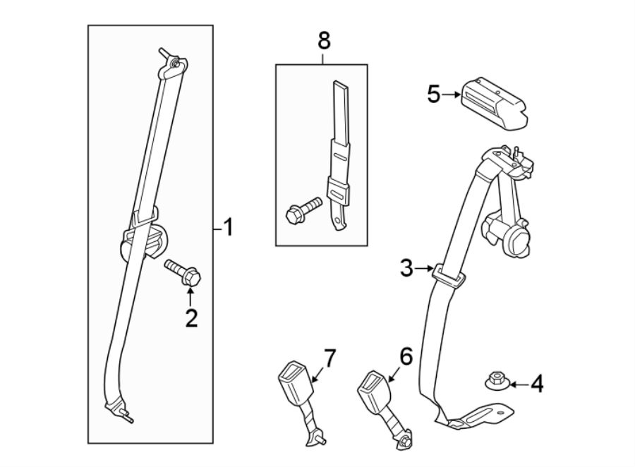 Diagram RESTRAINT SYSTEMS. REAR SEAT BELTS. for your 2019 Ford F-150 3.3L Duratec V6 FLEX A/T 4WD XL Standard Cab Pickup Fleetside 