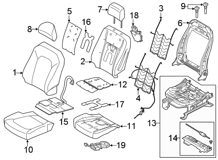 Diagram SEATS & TRACKS. FRONT SEAT COMPONENTS. for your 2023 Ford F-350 Super Duty   