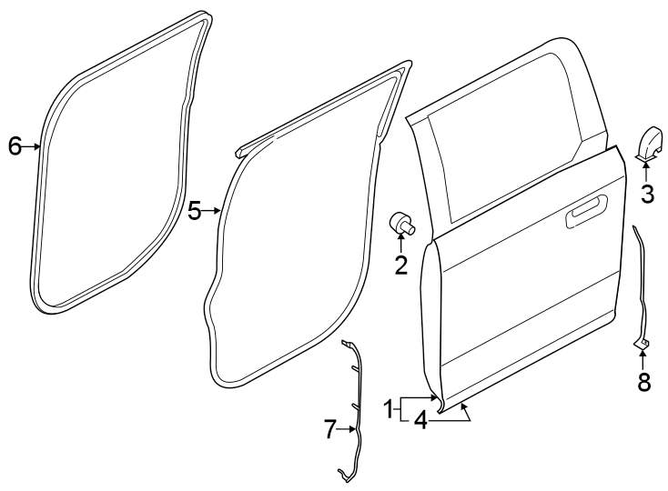 Diagram Rear door. Door & components. for your 2024 Ford F-150  Platinum Crew Cab Pickup Fleetside 