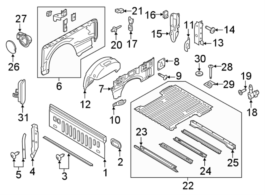 Diagram PICK UP BOX. FRONT & SIDE PANELS. for your 2017 Ford F-350 Super Duty 6.7L Power-Stroke V8 DIESEL A/T 4WD XL Extended Cab Pickup Fleetside 