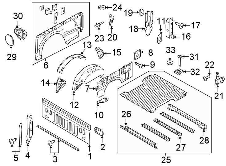 Diagram Pick up box. Front & side panels. for your 2022 Ford F-150   