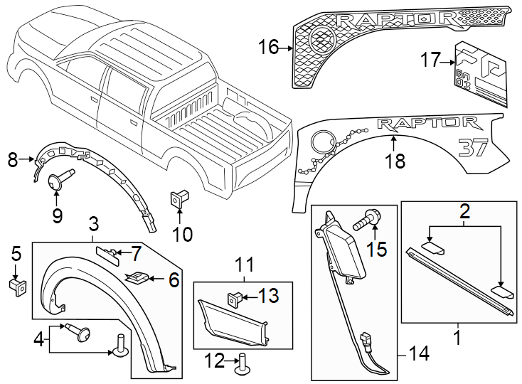 Diagram Pick up box. Exterior trim. for your 2018 Ford F-150   