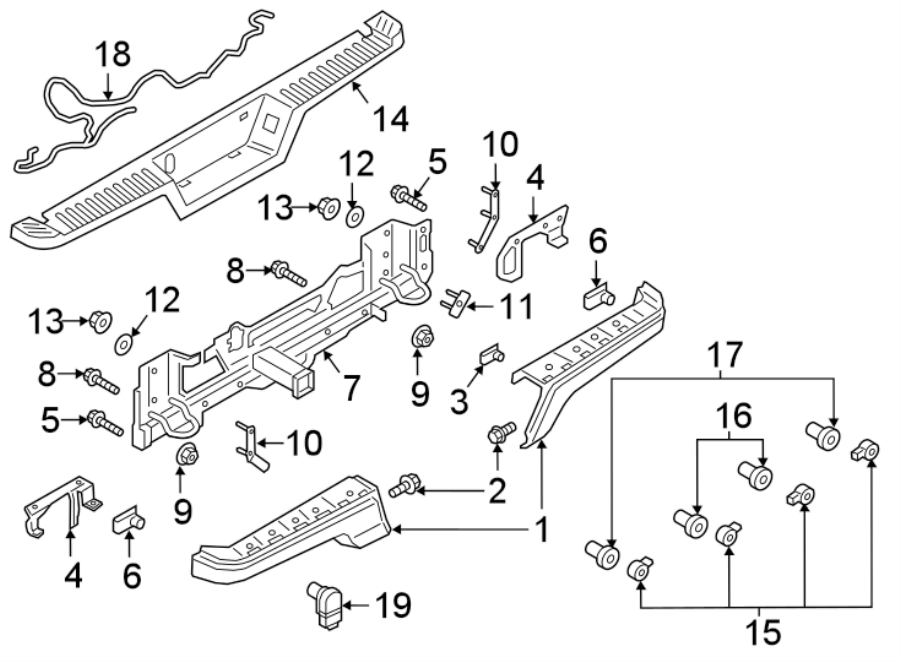 Diagram REAR BUMPER. BUMPER & COMPONENTS. for your 2011 Ford F-150 3.7L V6 FLEX A/T RWD XL Crew Cab Pickup Fleetside 