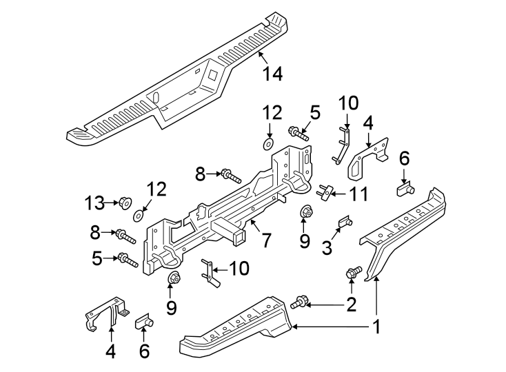 Diagram Rear bumper. Bumper & components. for your 2019 Ford F-150 3.3L Duratec V6 FLEX A/T RWD XLT Crew Cab Pickup Fleetside 