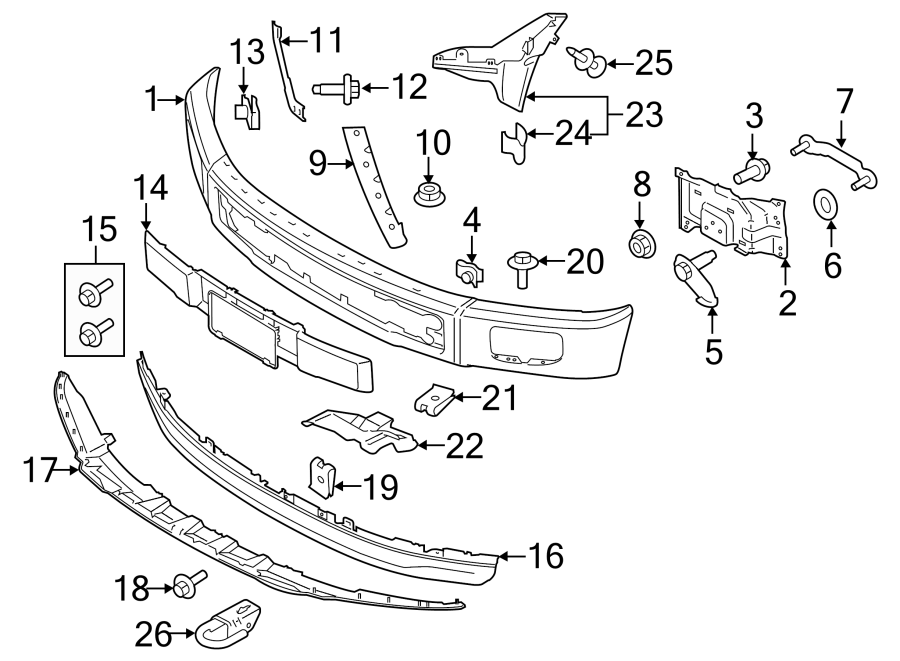 Diagram Front bumper. Rear door. Bumper & components. for your 2017 Ford F-150 5.0L V8 FLEX A/T 4WD XL Extended Cab Pickup Fleetside 