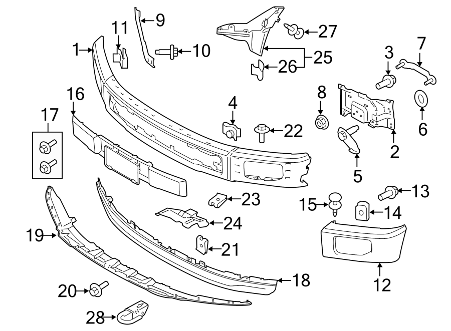 Diagram FRONT BUMPER. BUMPER & COMPONENTS. for your 2016 Ford F-150 5.0L V8 FLEX A/T RWD Lariat Crew Cab Pickup Fleetside 