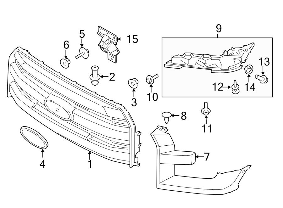 Diagram GRILLE & COMPONENTS. for your 1988 Ford F-150   