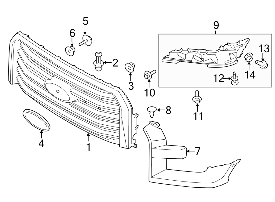 Diagram GRILLE & COMPONENTS. for your 1988 Ford F-150   