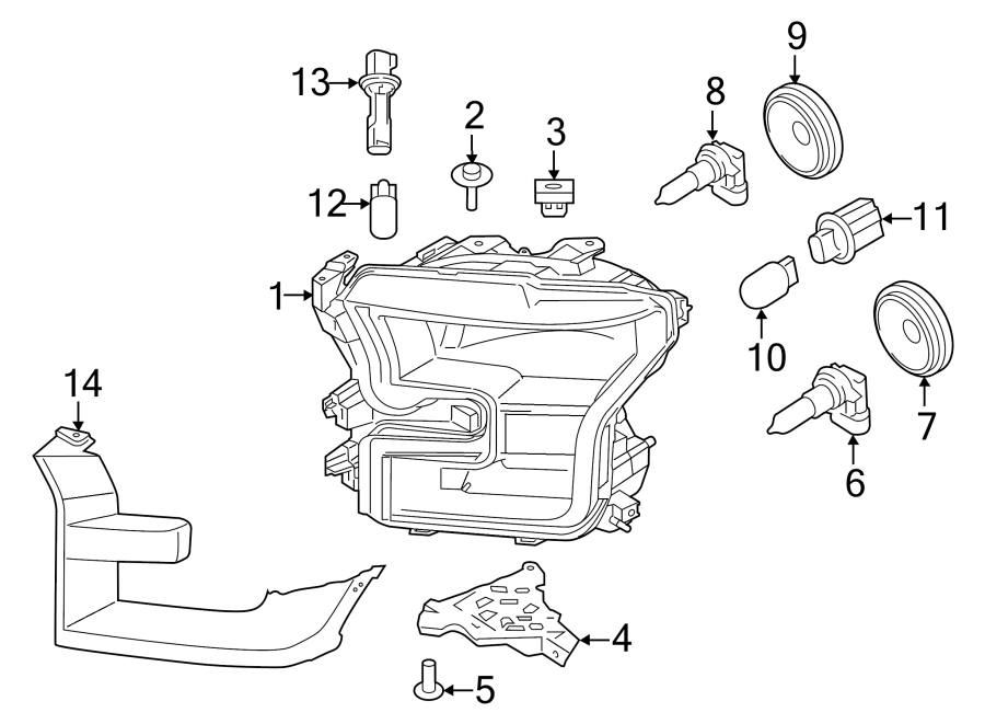 Diagram FRONT LAMPS. HEADLAMP COMPONENTS. for your Ford F-150  