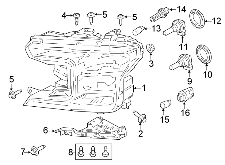 Diagram FRONT LAMPS. HEADLAMP COMPONENTS. for your 2018 Ford F-150 3.0L Power-Stroke V6 DIESEL A/T RWD XL Standard Cab Pickup Fleetside 