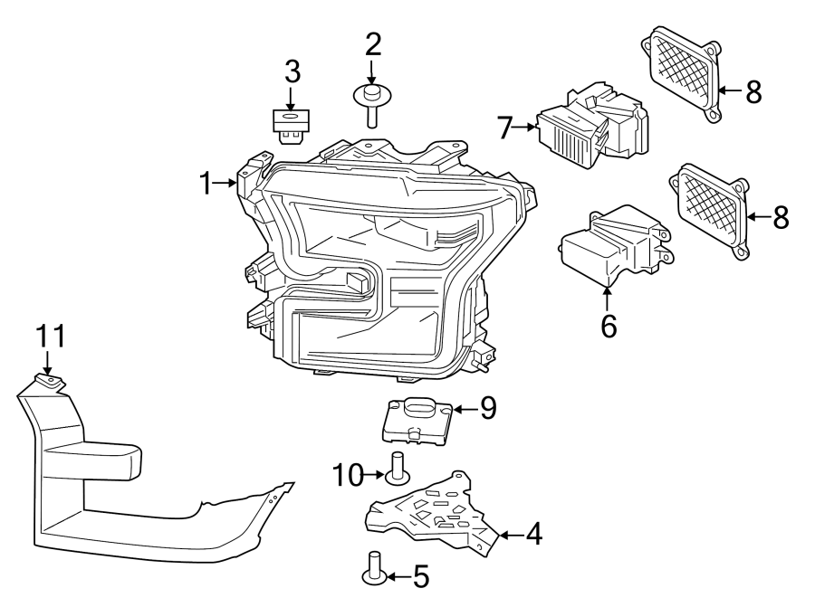 Diagram FRONT LAMPS. HEADLAMP COMPONENTS. for your 2008 Ford F-150   