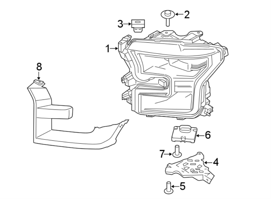 Diagram FRONT LAMPS. HEADLAMP COMPONENTS. for your 2017 Ford F-150 5.0L V8 FLEX A/T RWD Lariat Crew Cab Pickup Fleetside 