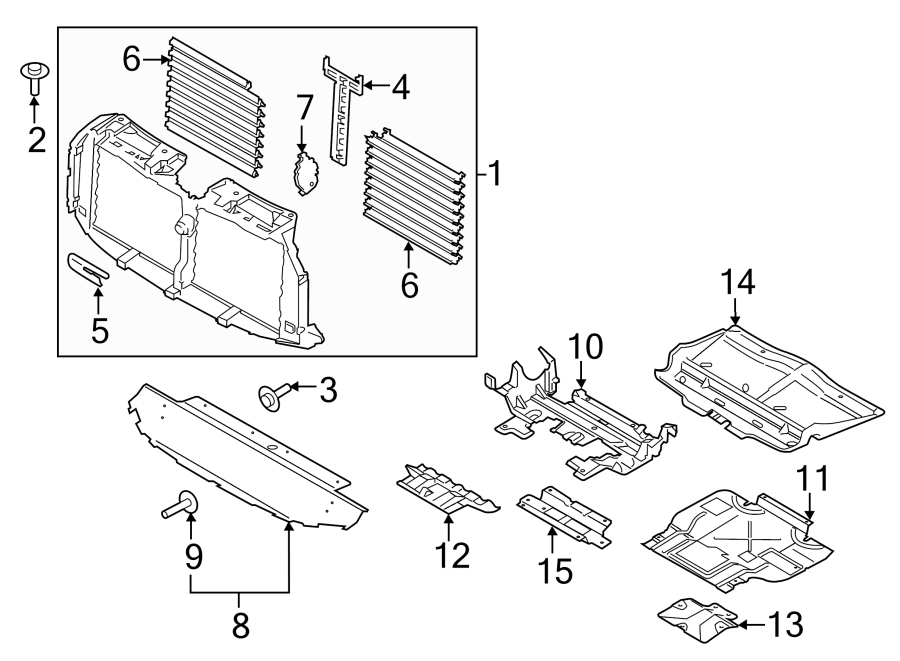 Diagram RADIATOR SUPPORT. SPLASH SHIELDS. for your 1995 Ford F-150   