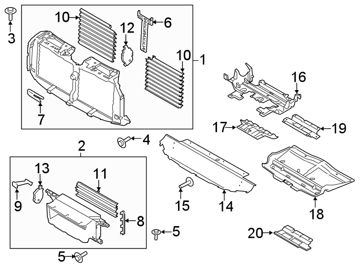 Diagram RADIATOR SUPPORT. SPLASH SHIELDS. for your 2020 Ford F-150   