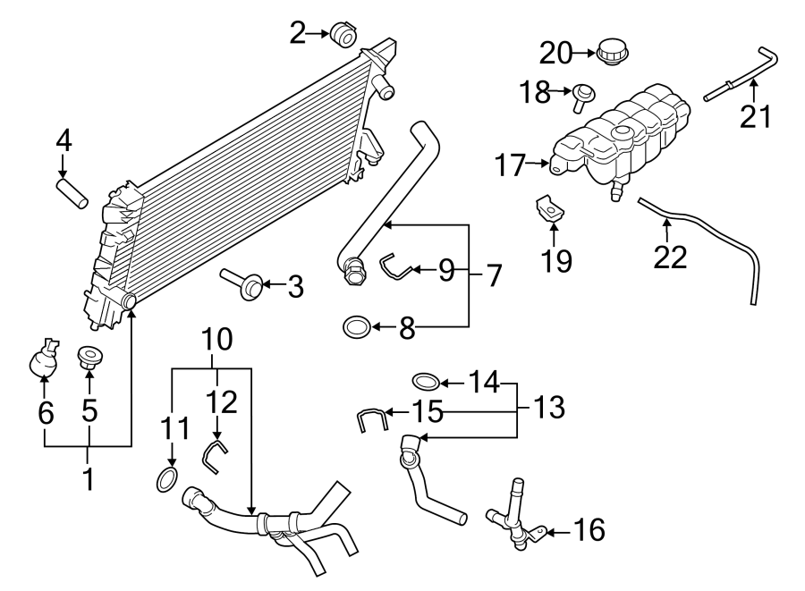 Diagram Radiator & components. for your 2019 Lincoln MKZ Hybrid Sedan  